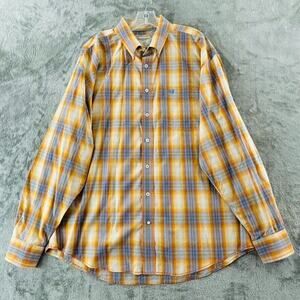 Panhandle Rough Stock Flip Cuff Shirt Mens XL Orange Blue‎ Plaid Button Up LS